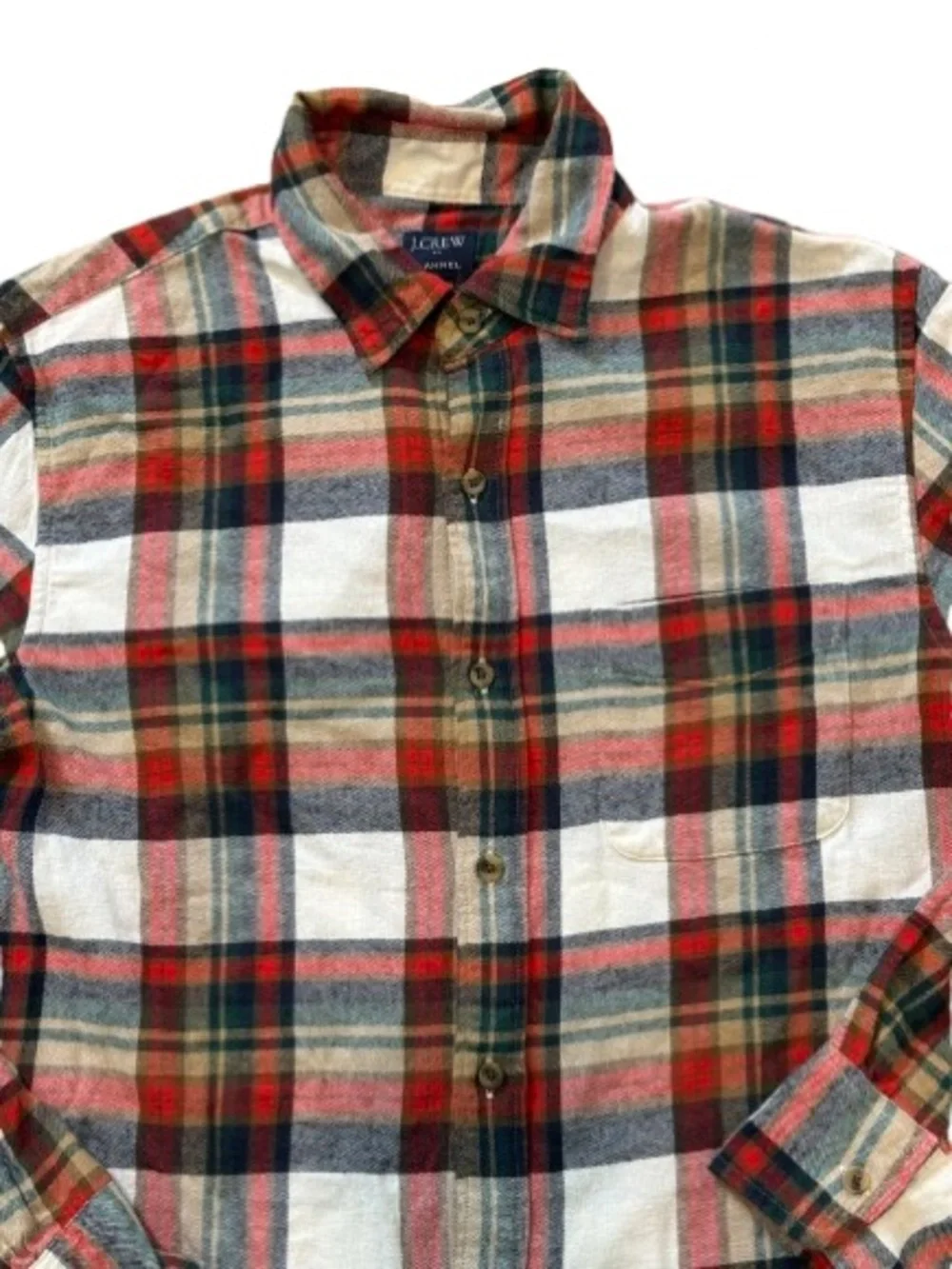 J.Crew Men’s Medium Red Green Plaid Cotton Flannel Button-Down Shirt